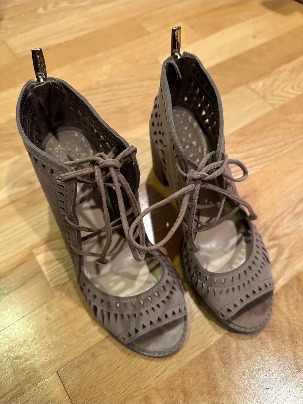 Vince Camuto Women's Tarita Taupe Lace-Up Cutout Heeled Sandals
